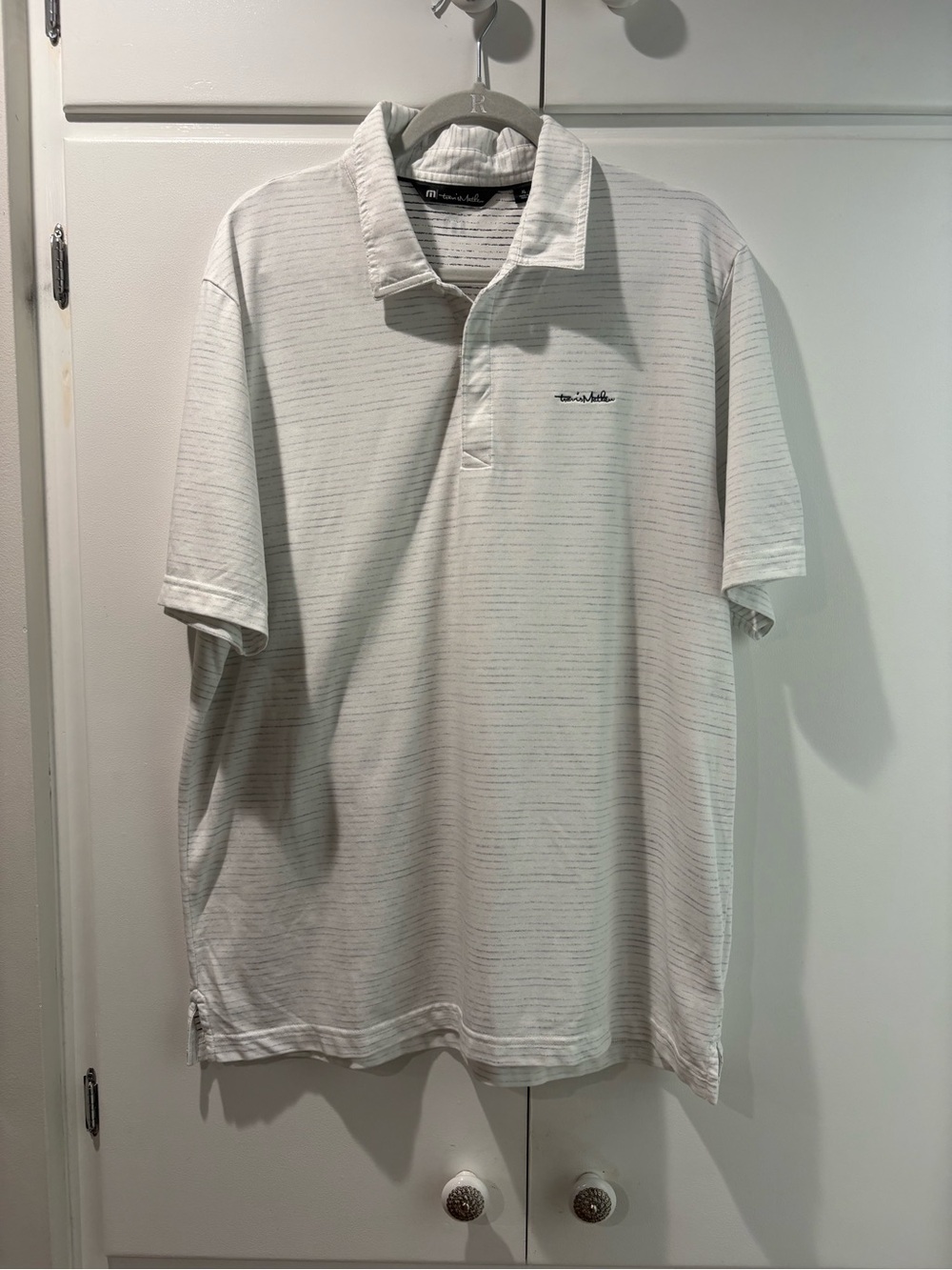 Travis Mathew White with Gray Stripes Polo XL